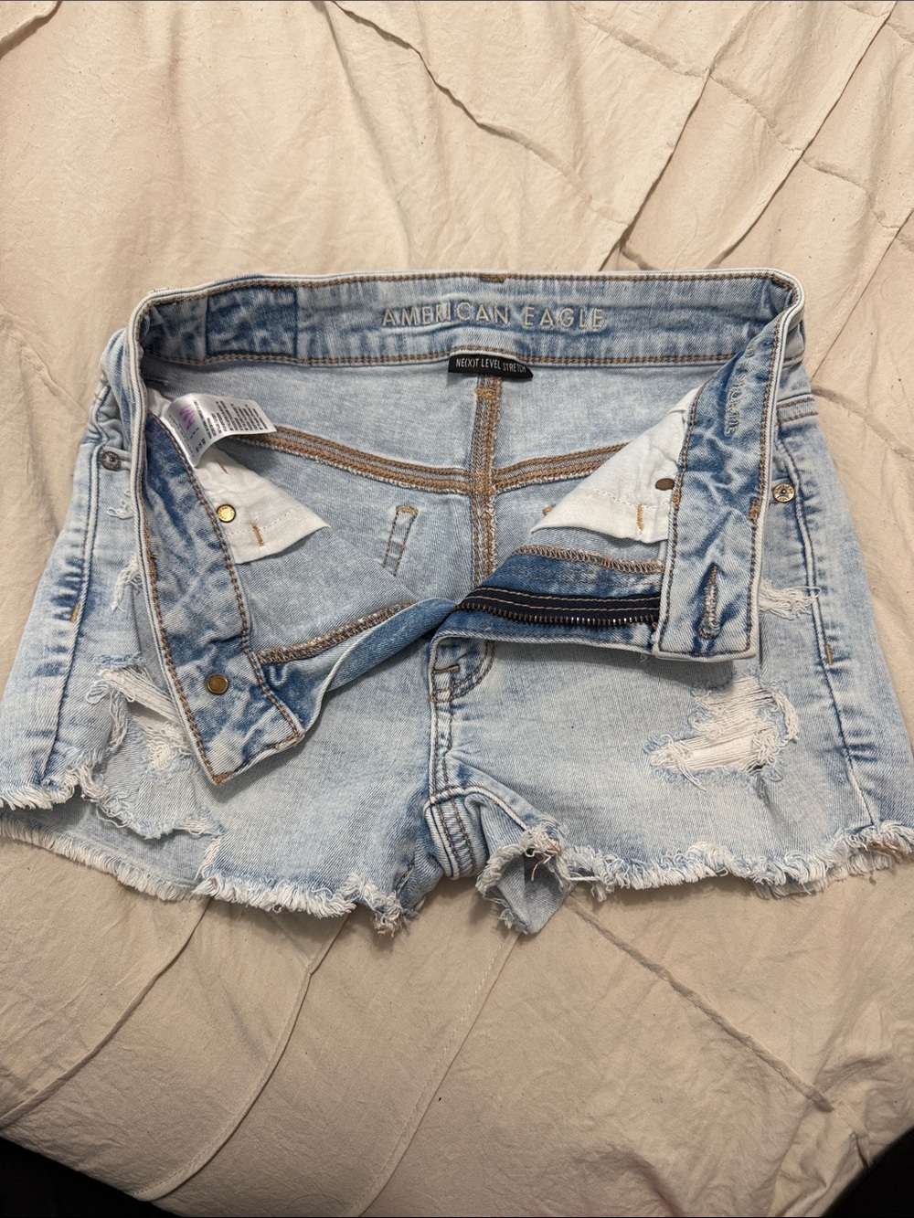 American Eagle Outfitters Light Blue Distressed Frayed Denim Shorts